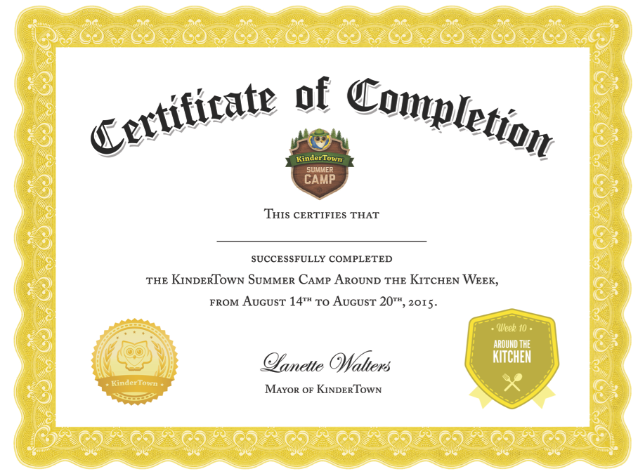Around the Kitchen Certificate - KinderTown